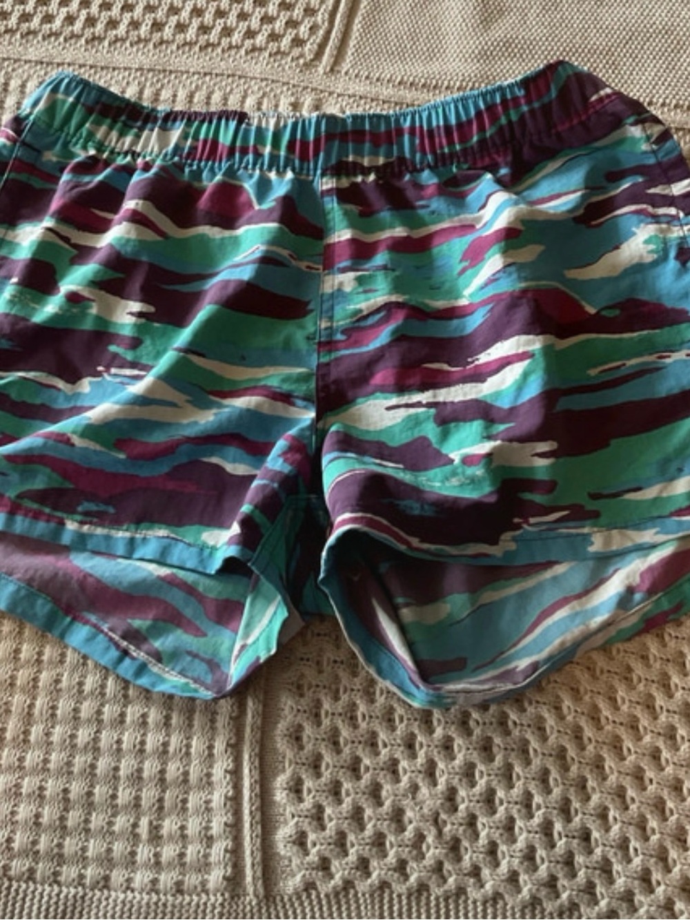 Patagonia Teal, Aqua & Purple Patterned Swim Trunks